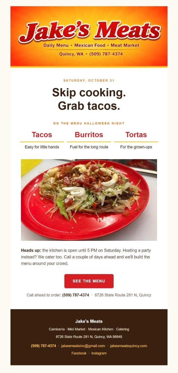 Jake's Meats email campaign designed by Forward Momentum