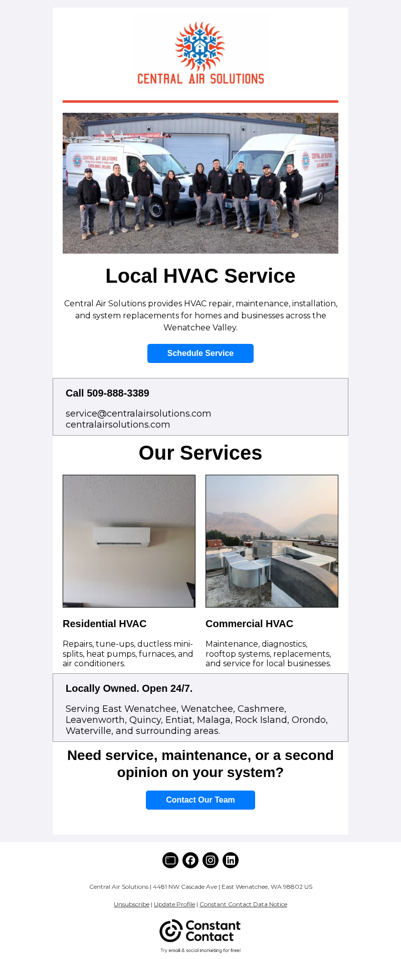 Central Air Solutions email campaign