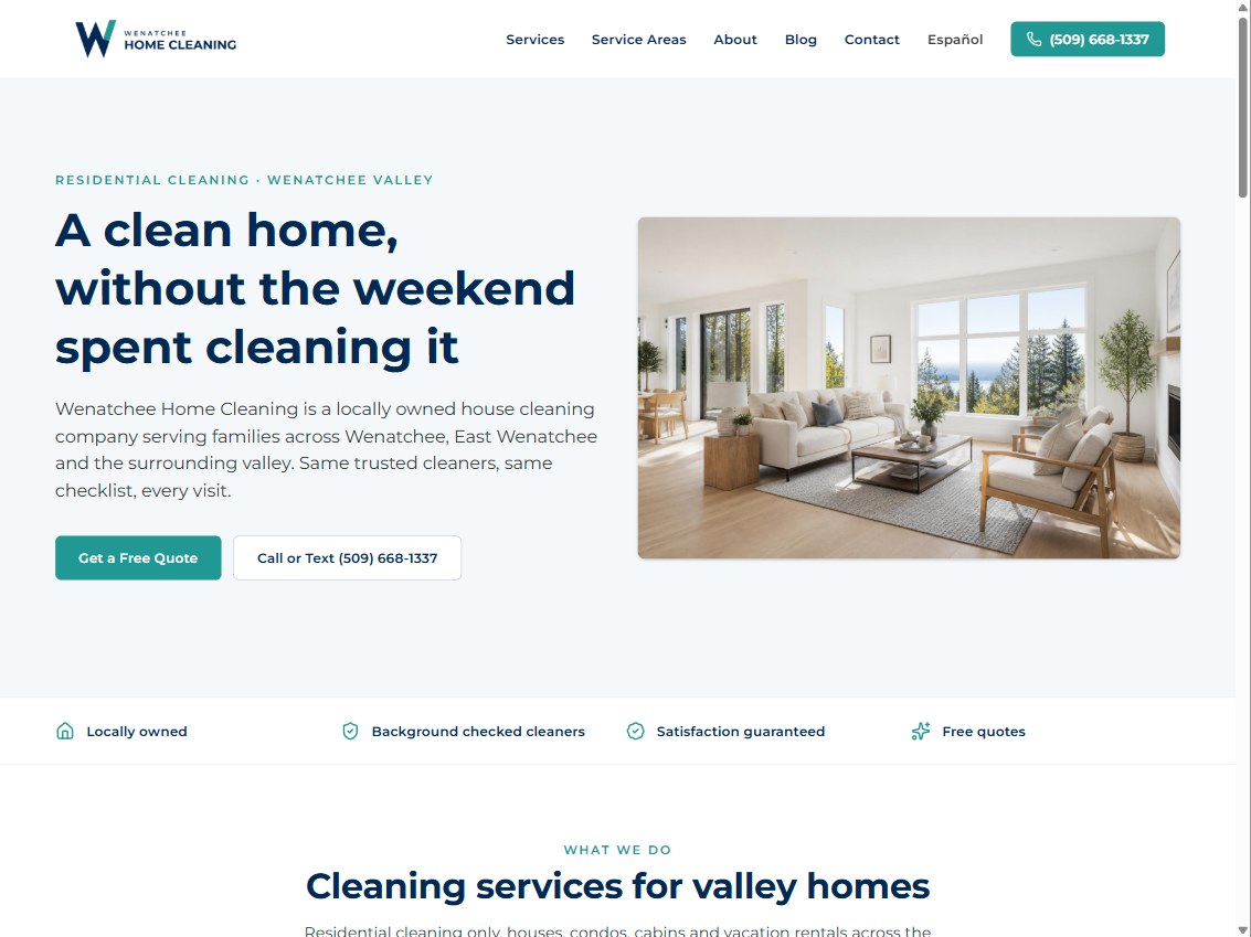 Wenatchee Home Cleaning website homepage preview