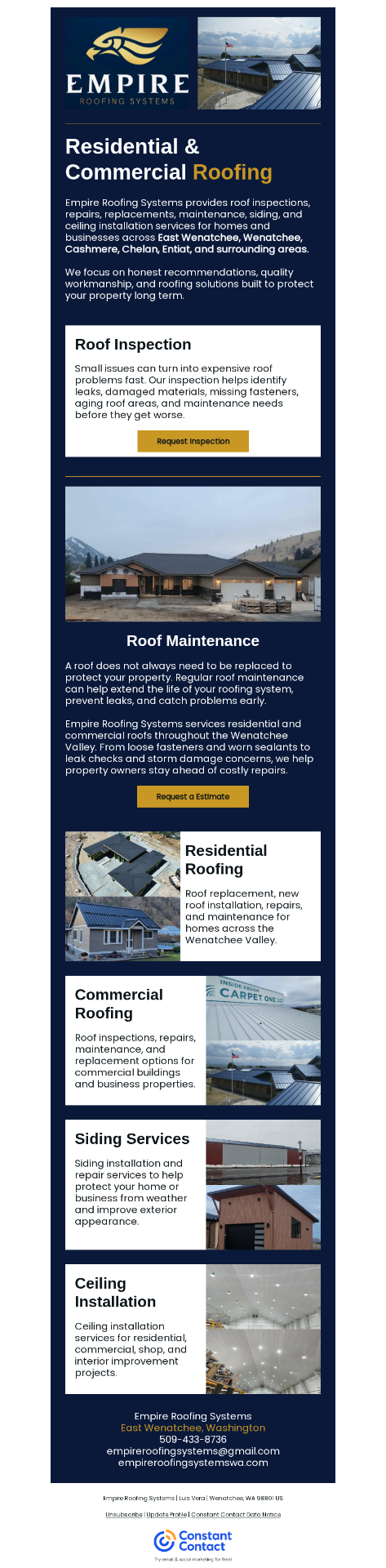 Empire Roofing Systems email campaign