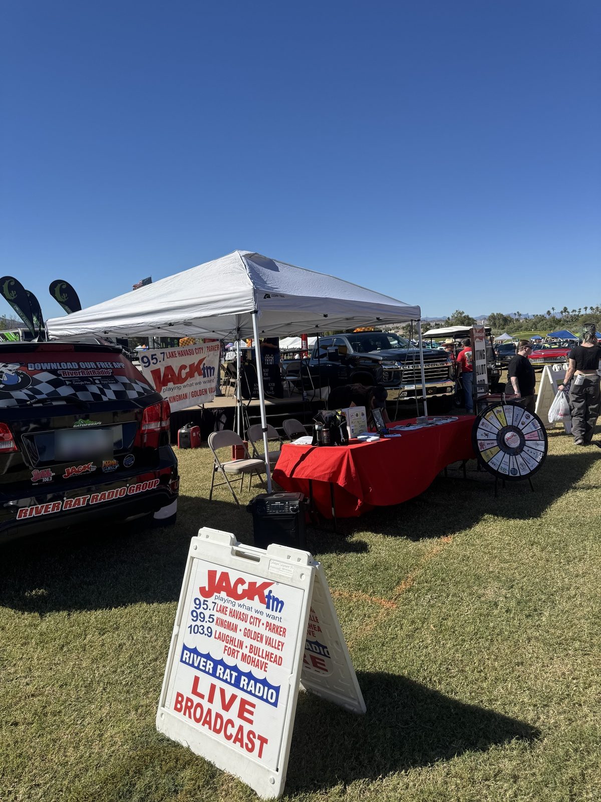 River Rat Radio live broadcast booth at a car show