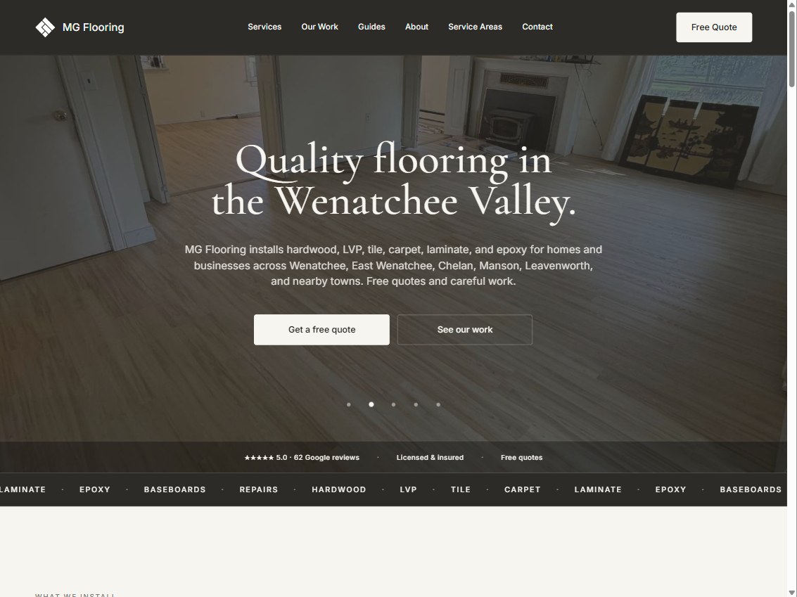 MG Flooring website homepage preview