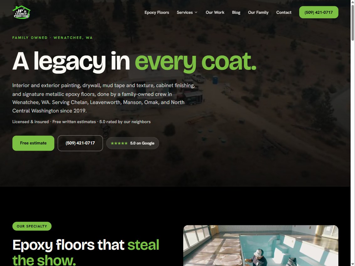 JP's Legacy Painting website homepage preview