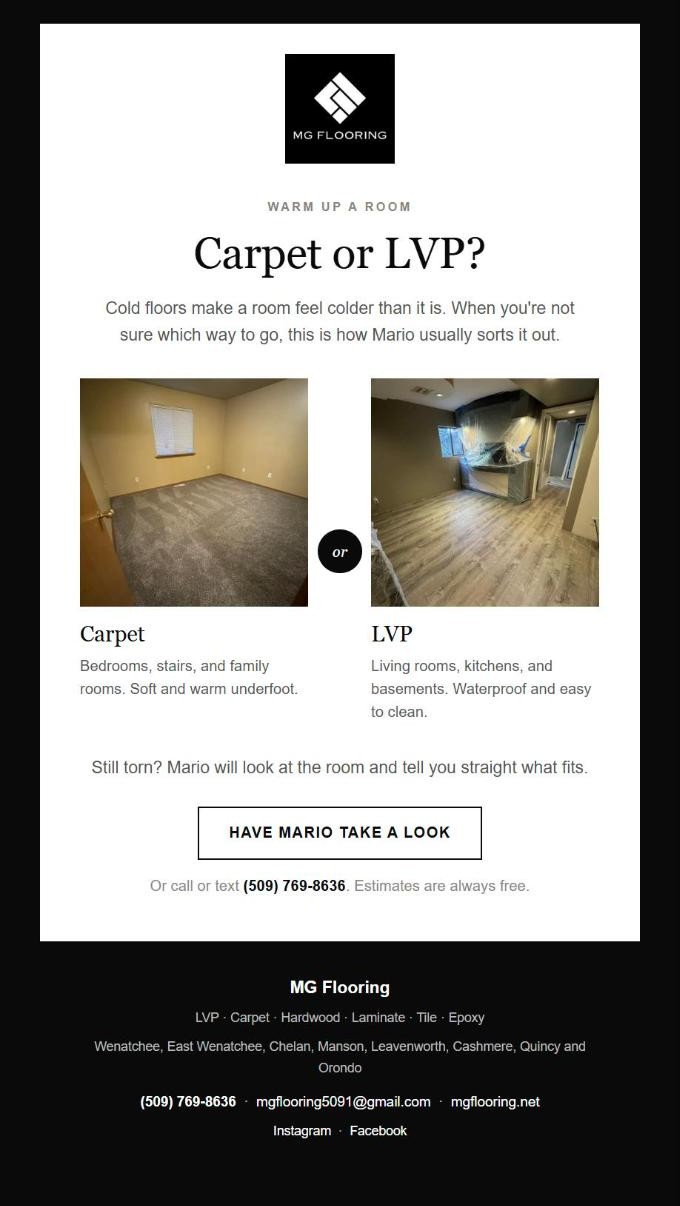 MG Flooring email campaign designed by Forward Momentum