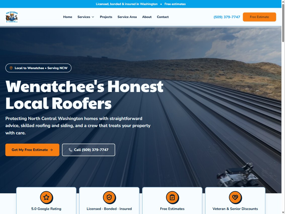 MG Roofing and Siding website homepage preview