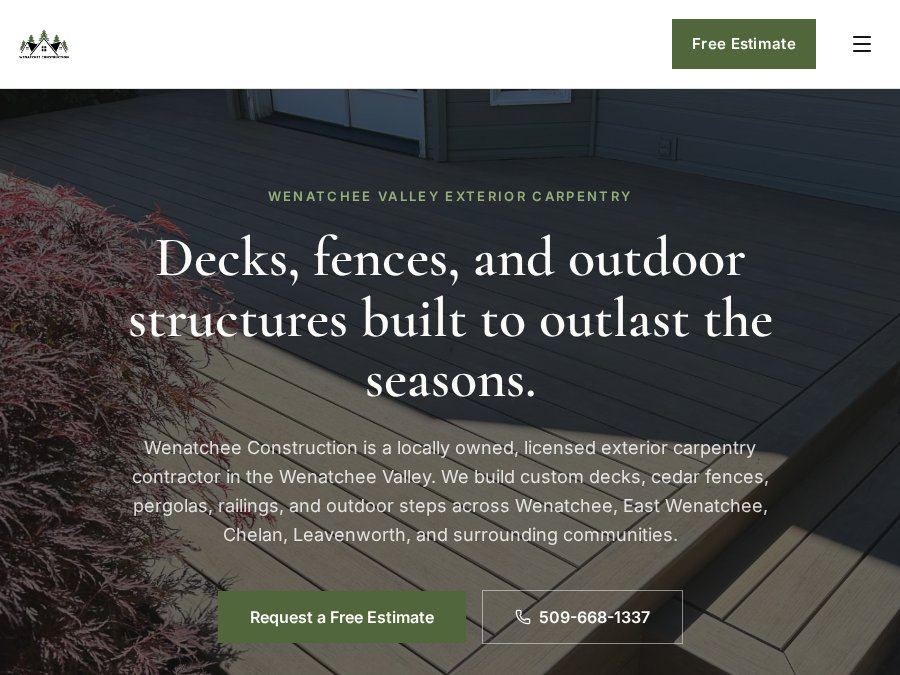 Wenatchee Construction website homepage preview